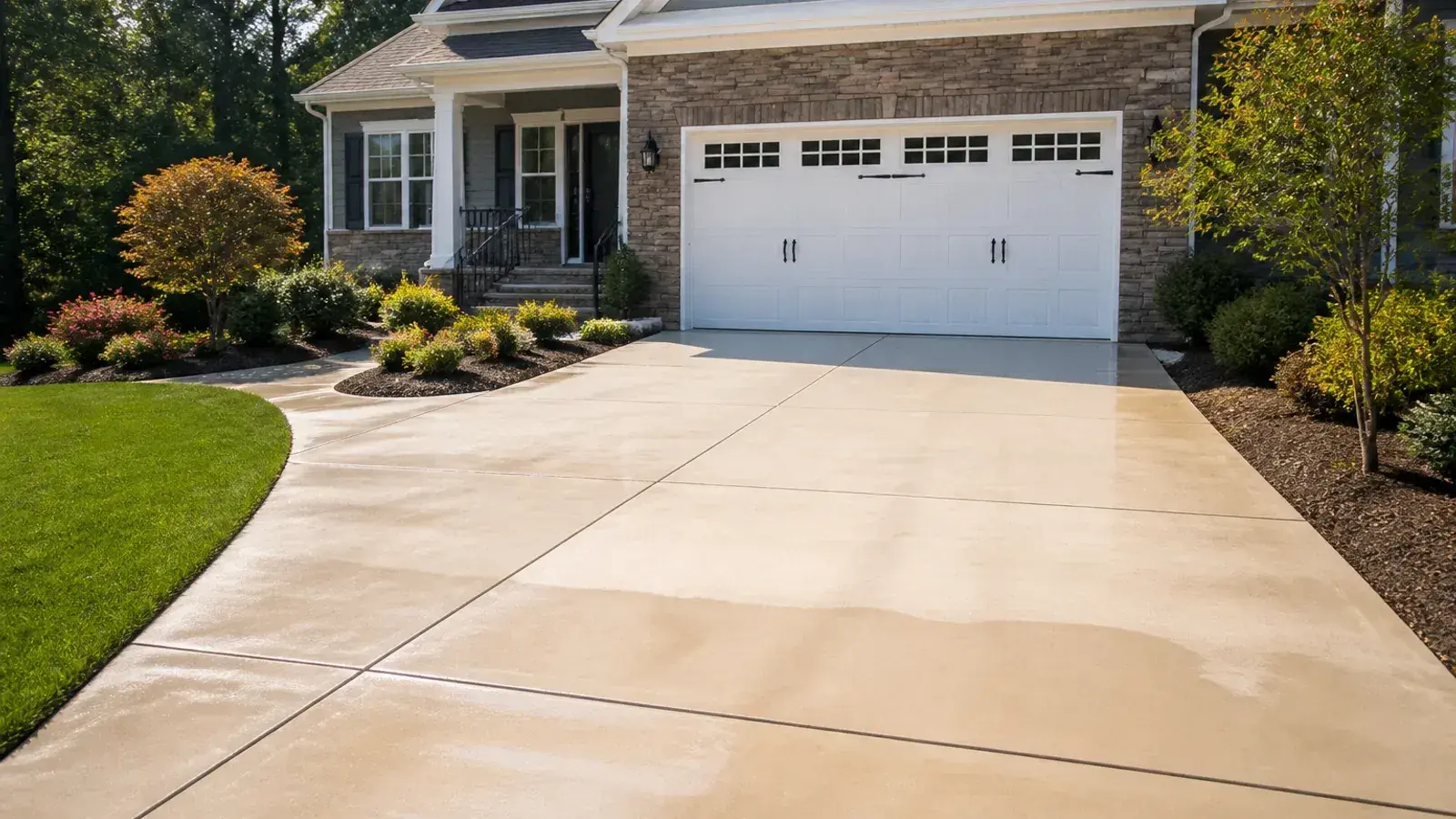 Bright concrete driveway after pressure washing