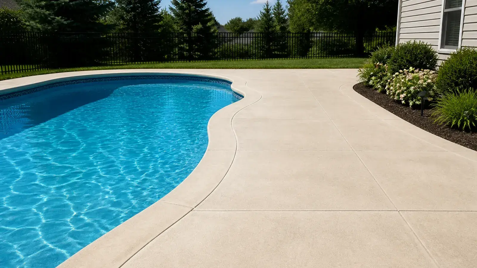 Clean concrete surrounding an outdoor pool