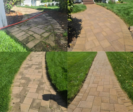 Pine pollen film on brick paver walkway in the north carolina piedmont